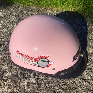 Motorcycle Helmet with detachable visor, pink and black, retro